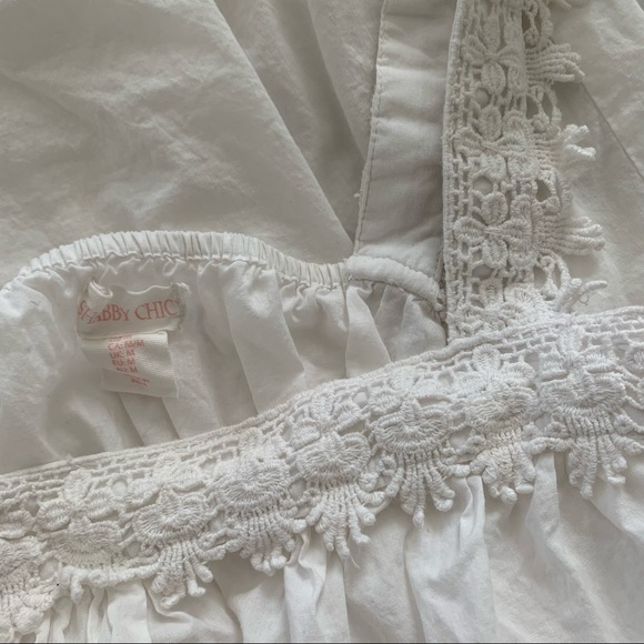 Shabby Chic Boho White Crochet Lace Trim Cotton Trapeze Shift Dress Medium - Picture 4 of 11